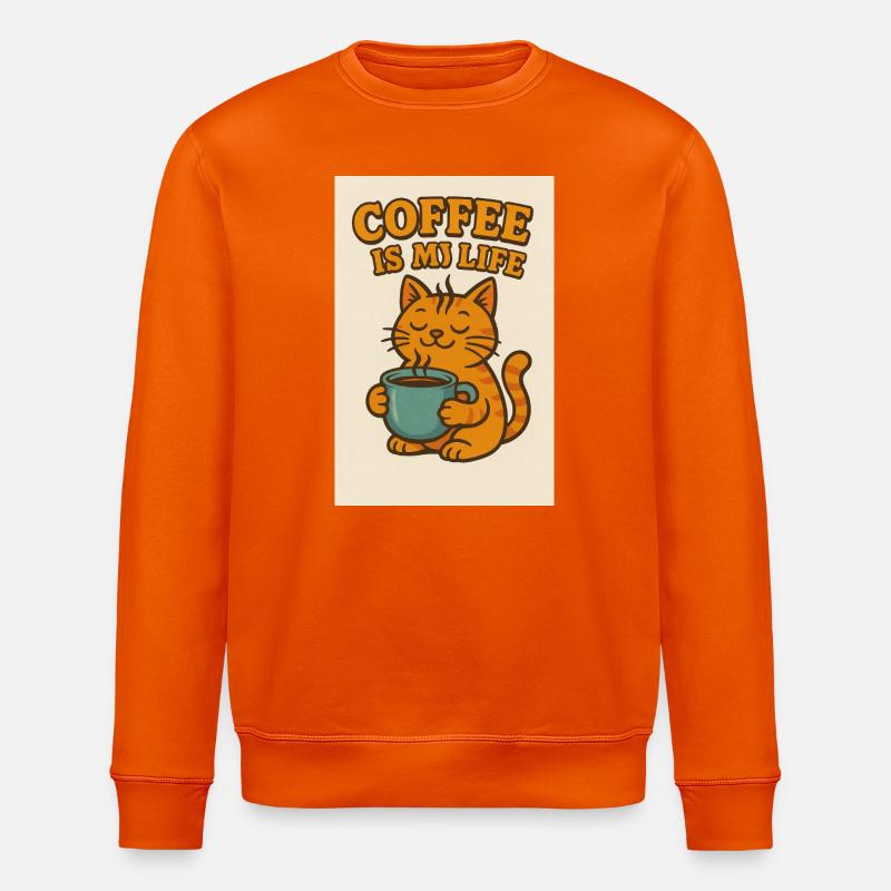 Coffee-loving cat in retro style - Stanley/Stella ROLLER Unisex Organic Sweatshirt - bright orange