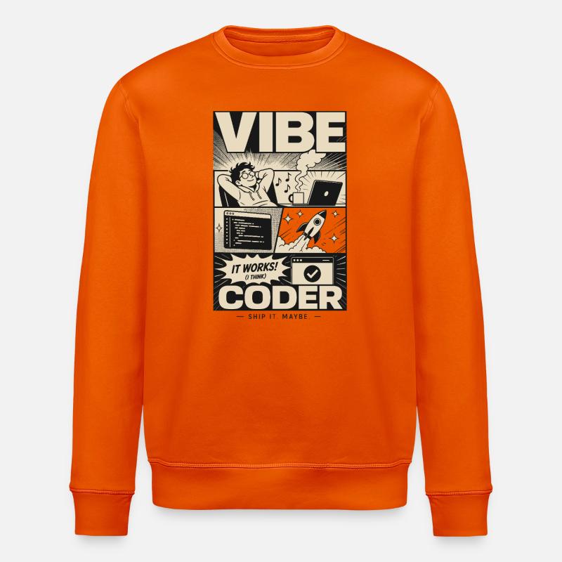Vibe Coder Programmer Humor - Stanley/Stella ROLLER Unisex Organic Sweatshirt - bright orange