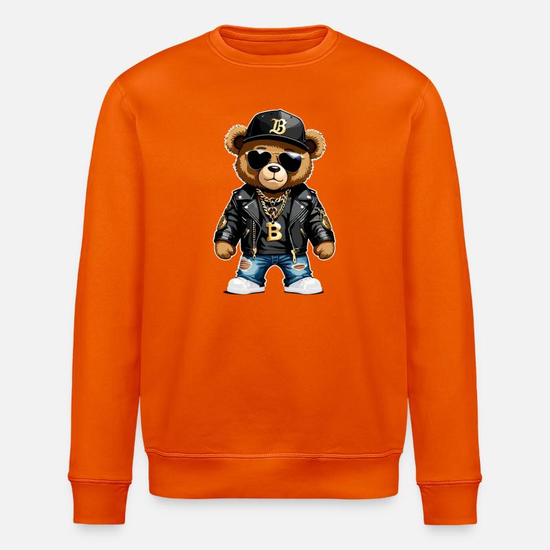Cooler Teddybär in Rapper Klamotten - Stanley/Stella Unisex Bio-Sweatshirt ROLLER - Tieforange