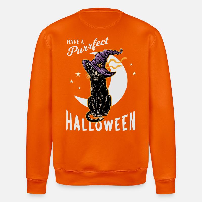 Halloween Katzen mit Hexenhut - Stanley/Stella Unisex Bio-Sweatshirt ROLLER - Tieforange