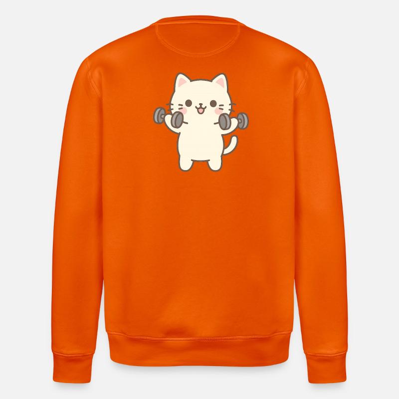 Kitten doing strength training - Stanley/Stella ROLLER Unisex Organic Sweatshirt - bright orange
