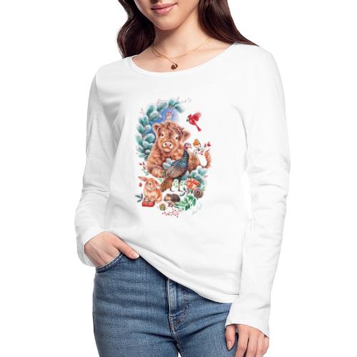 Vegan Christmas with cow and turkey. - Women's Organic Longsleeve Shirt by Stanley & Stella