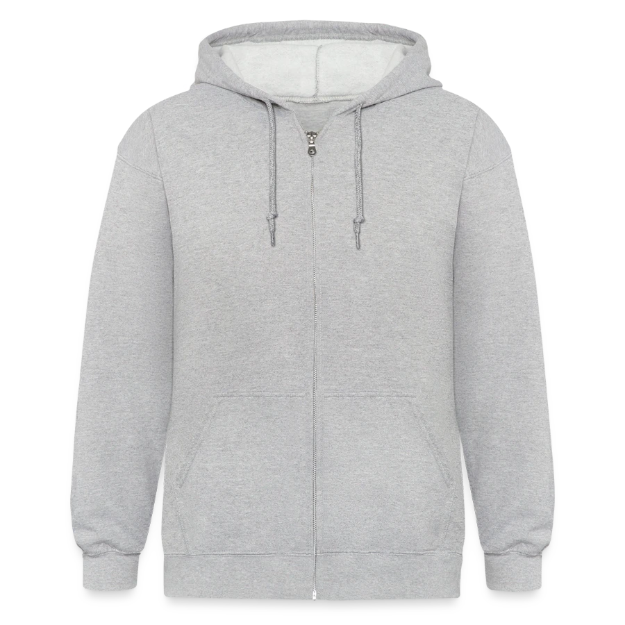 Geneva badge on a unisex heavyweight hooded jacket, heather grey