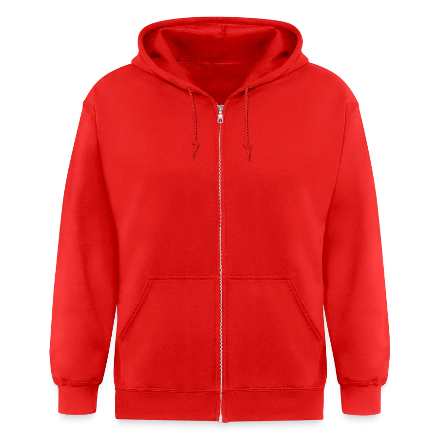 Lucerne badge on a unisex heavyweight hooded jacket, red
