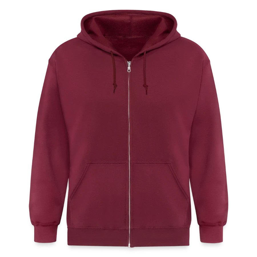 Lucerne badge on a unisex heavyweight hooded jacket, maroon