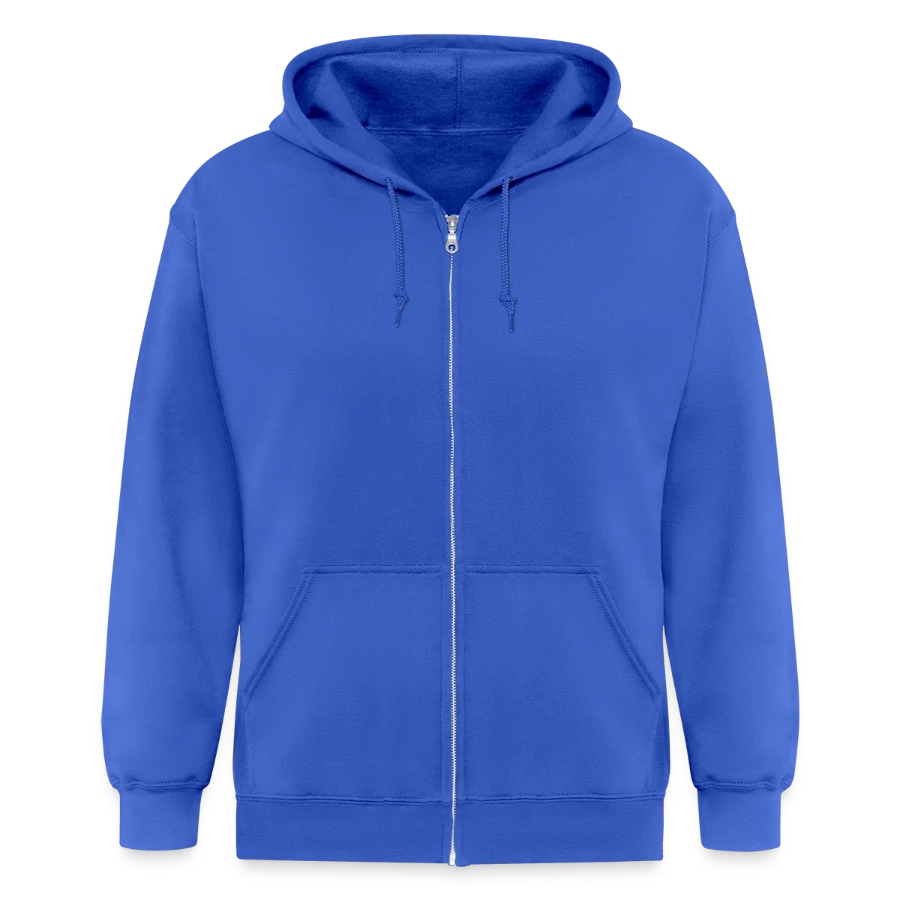 Geneva badge on a unisex heavyweight hooded jacket, royal blue