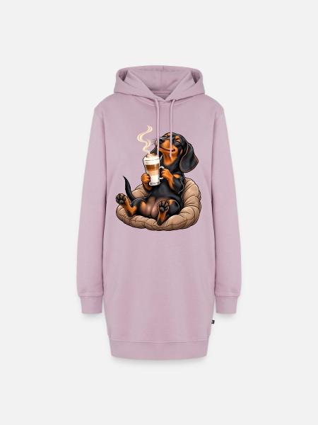 Süßer Dackel mit Latte Macchiato - Hoodie-Kleid - Altrosa
