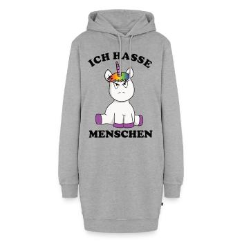 Einhorn Ich hasse Menschen - Hoodie-Kleid - Grau meliert - Vorne - AI Model Female 172 light (172cm)