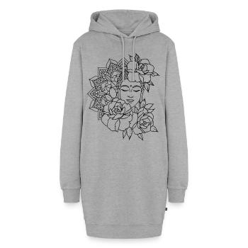 Buddha mit Mandala und Blumen - Hoodie-Kleid - Grau meliert - Vorne - AI Model Female 172 light (172cm)