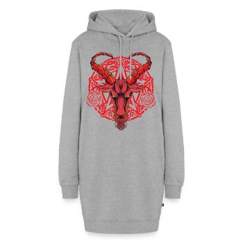 Satanischer Pentagram-Ziegen-Kopf Halloween 666 - Hoodie-Kleid - Grau meliert - Vorne - AI Model Female 172 light (172cm)