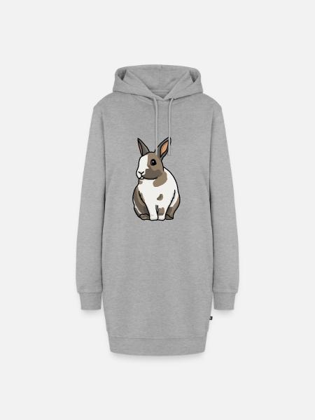 Hase, Kaninchen, süß, Comic - Hoodie-Kleid - Grau meliert