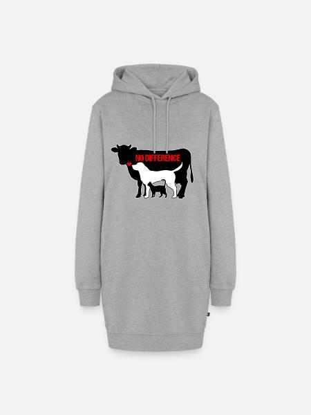 Tiere Kuh Hund Katze NO DIFFERENCE Vegan Geschenk - Hoodie-Kleid - Grau meliert