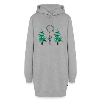 Fröhliche Weihnachten I Elch mit Geschenk - Hoodie-Kleid - Grau meliert - Vorne - AI Model Female 172 light (172cm)