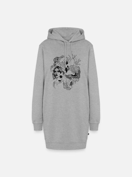 Kopf in den Wolken - Hoodie-Kleid - Grau meliert