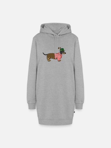Der bayerische Dackel rot-weißes Hemd - Hoodie-Kleid - Grau meliert