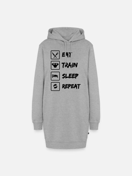 Eat Train Sleep Repeat - Hoodie-Kleid - Grau meliert