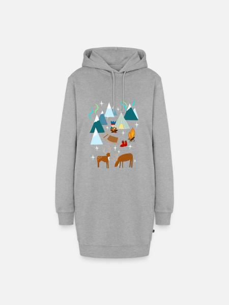 Sami in Nord Norwegen in der Nacht mit Polarlicht - Hoodie-Kleid - Grau meliert