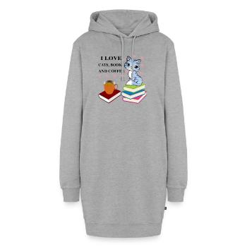 Bücher und Kaffee süße, schöne Lektüre - Hoodie-Kleid - Grau meliert - Vorne - AI Model Female 172 light (172cm)