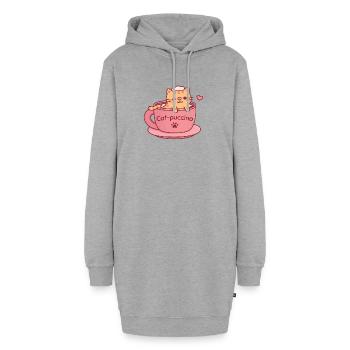 Katzen-Puccino Süße getigerte Katze in Kaffeetasse - Hoodie-Kleid - Grau meliert - Vorne - AI Model Female 172 light (172cm)