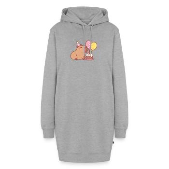 Niedliches Kapibara mit Geburtstagskuchen und Luftballons - Hoodie-Kleid - Grau meliert - Vorne - AI Model Female 172 light (172cm)