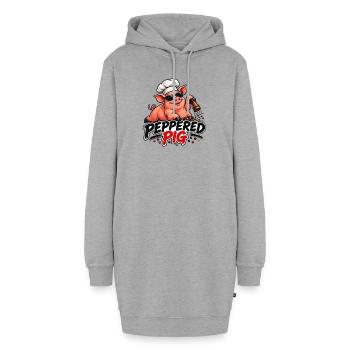 Peppered Pig Kochchef Cartoon - Hoodie-Kleid - Grau meliert - Vorne - AI Model Female 172 light (172cm)