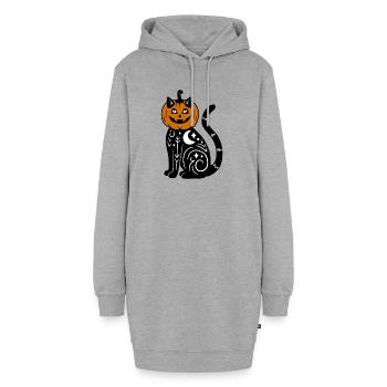Halloween Katze Kürbiskostüm - Hoodie-Kleid - Grau meliert - Vorne - AI Model Female 172 light (172cm)