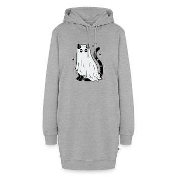 Halloween Katze Gespenst - Mit Sternen - Hoodie-Kleid - Grau meliert - Vorne - AI Model Female 172 light (172cm)
