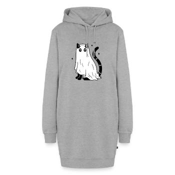 Halloween Katze Gespenst - SW mit Sternen - Hoodie-Kleid - Grau meliert - Vorne - AI Model Female 172 light (172cm)