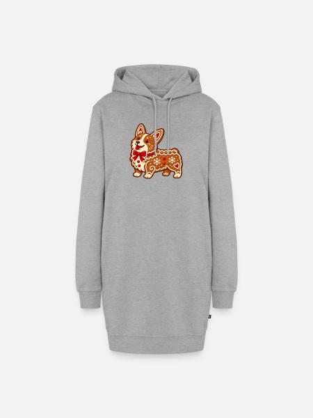 Lebkuchen-Corgi mit Schleife - Hoodie-Kleid - Grau meliert