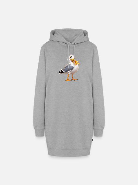 Freche Möwe stiehlt Chips – lustiger Meeresvogel - Hoodie-Kleid - Grau meliert