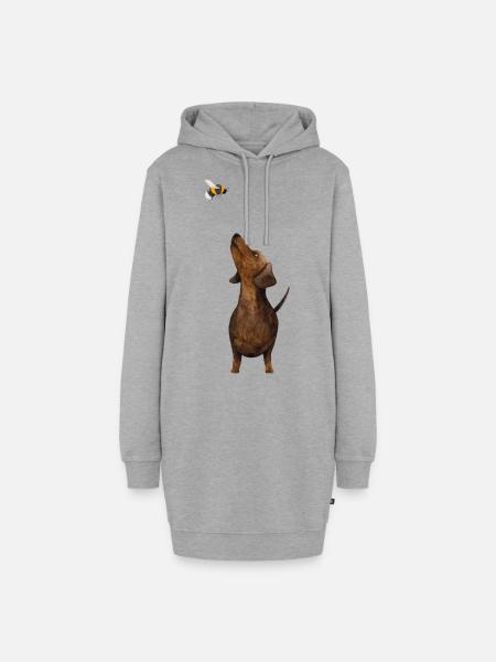 Dackel mit Hummel - Süßestes Dackel Geschenk ever! - Hoodie-Kleid - Grau meliert