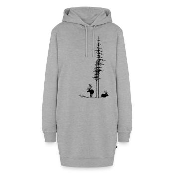 Rentiere mit Tannen - Hoodie-Kleid - Grau meliert - Vorne - AI Model Female 172 light (172cm)