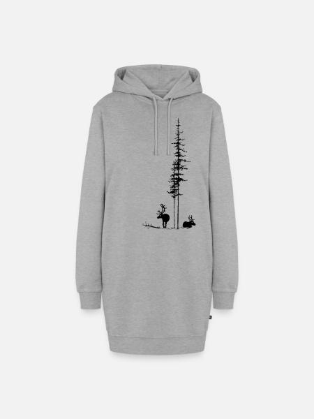 Rentiere mit Tannen - Hoodie-Kleid - Grau meliert
