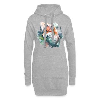 Fuchs Fuchskopf Natur Wildnis Wald Bäume Berge - Hoodie-Kleid - Grau meliert - Vorne