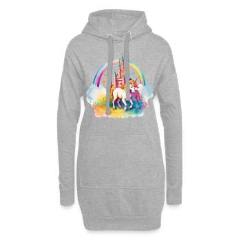 Einhorn Regenbogen Schloss Bunt Magie Fantasie - Hoodie-Kleid - Grau meliert - Vorne