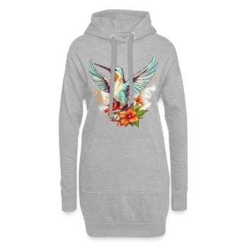 Kolibri Blumen Vogel Tier Kunst Aquarell Bunt - Hoodie-Kleid - Grau meliert - Vorne