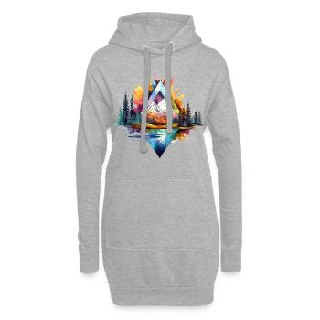 Nature Montagnes Forêt Art Géométrique Éclaboussure colorée - Sweat-shirt à capuche long Femme - gris chiné - Devant