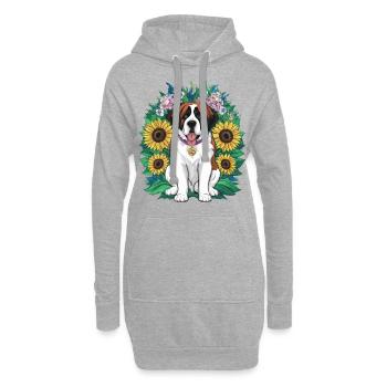 Bernhardiner mit Sonnenblumen - Hoodie-Kleid - Grau meliert - Vorne