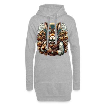 Lapin steampunk avec engrenages et horloge - Sweat-shirt à capuche long Femme - gris chiné - Devant