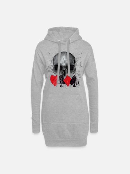 Heavy Metal Punk Poker Skull - Hoodie-Kleid - Grau meliert