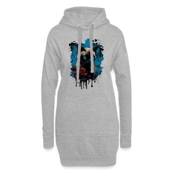 Chat siamois à la rose rouge - Sweat-shirt à capuche long Femme - gris chiné - Devant