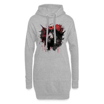 Licorne effrayante - Sweat-shirt à capuche long Femme - gris chiné - Devant