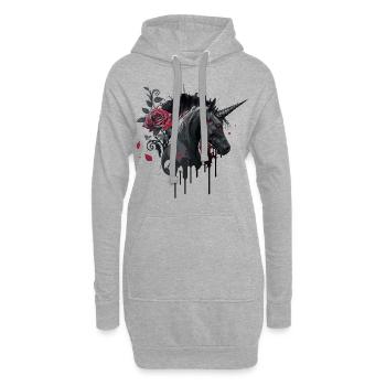Rose und Einhorn - Hoodie-Kleid - Grau meliert - Vorne
