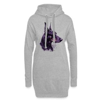 Fier doberman - Sweat-shirt à capuche long Femme - gris chiné - Devant