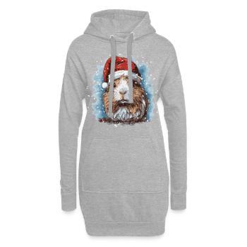 Cochon d’Inde avec chapeau de Père Noël - Sweat-shirt à capuche long Femme - gris chiné - Devant