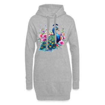 Pfau Blumen Pfauenfeder Exotisch Farbenfroh Bunt - Hoodie-Kleid - Grau meliert - Vorne