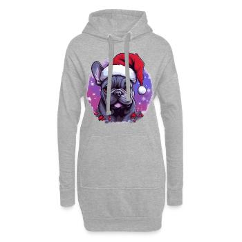 Bouledogue français avec casquette de Père Noël - Sweat-shirt à capuche long Femme - gris chiné - Devant
