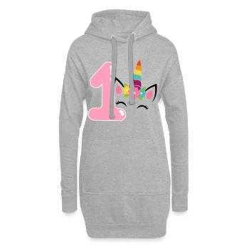 1. Geburtstag. Erster Geburtstag - Hoodie-Kleid - Grau meliert - Vorne