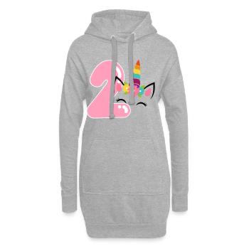 Einhorn zum 2. Geburtstag - Hoodie-Kleid - Grau meliert - Vorne