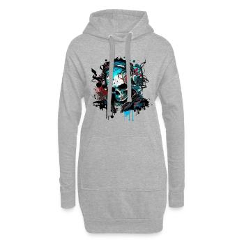 Sweat à capuche graffiti crâne dans le style street art - Sweat-shirt à capuche long Femme - gris chiné - Devant